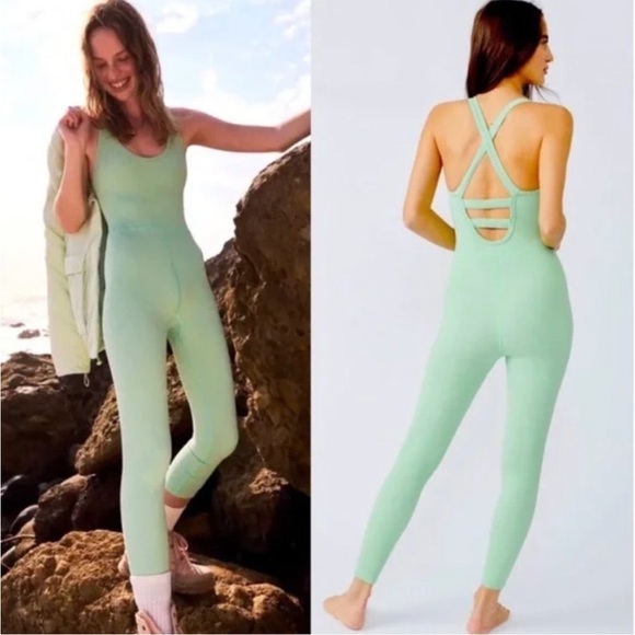 Free People FP Movement Free Throw Jumpsuit Onesie Sage Brush Green Size Medium - Picture 3 of 16
